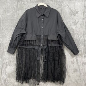 Kozan Black  Oversized Tunic Blouse Small Tulle Hem Whimsy goth Grunge Witchy